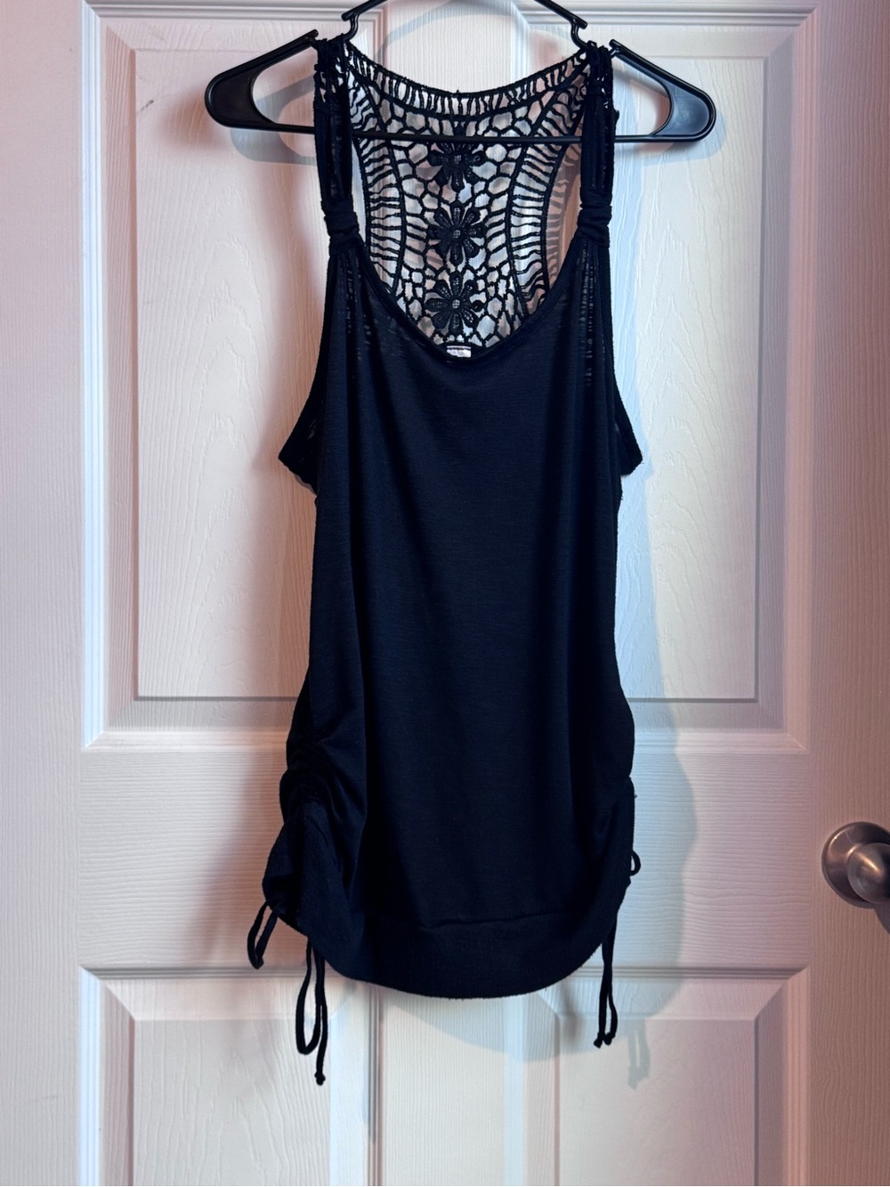 Black Crochet Back Tank Top!